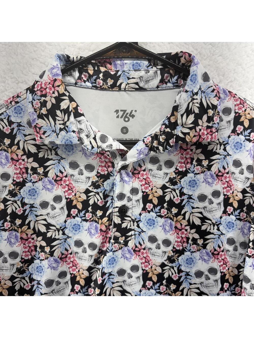 1764 Skulls Performance Golf Polo AOP Mens Small Floral